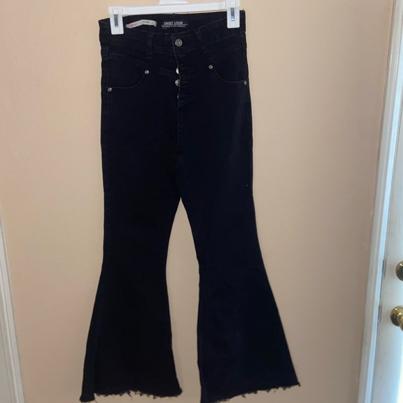 Urban Outfitters black high hem waist ultra flare bell bottom pants y2k jeans - Picture 3 of 16